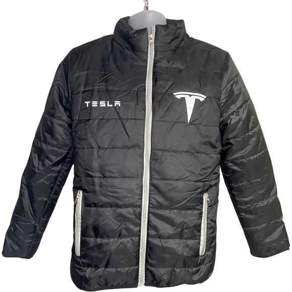 Puffer Jacket Black Lightweight with Tesla Symbol - Picture 1 of 13